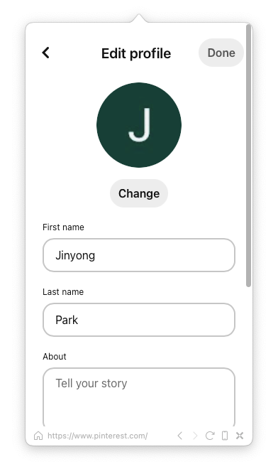 Pinterest Edit Profile Page